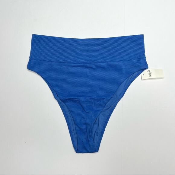 Aerie Blue Textured High Cut Cheeky Swim Bottoms - Picture 1 of 4